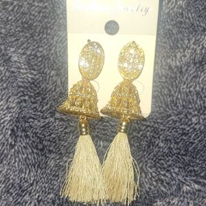 Gold and Cream Tassel Earrings